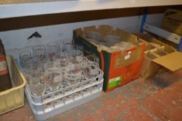 Tray Containing Moretti Glasses, Sundae Dishes, and Branded Wold Top Pint Glasses