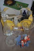 Glassware, Decanters, Vase and Vintage Bottles