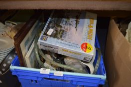 Box Containing Jugs, Glassware, Biscuit Barrel, Jigsaw, Prints