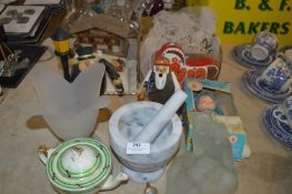 Table Lot; Wedding Vale, Cheese Dish, Teapot, Vase, etc.