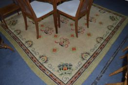 Large Green Floral Patterned Woolwork Rug