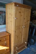 Pine Double Door Wardrobe with Two Drawers
