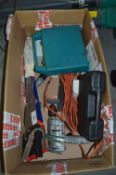 Box Containing Tools Including; Saws, Drill, Extension Lead, etc.