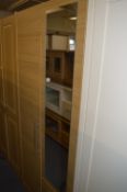 *Light Oak Double Wardrobe with Mirrored Door
