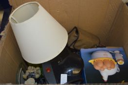 Box Containing Table Lamp, Coffee Maker, Egg Holder, Cameras, etc.