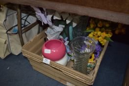 Box Containing Glassware Including Vases, Plant Pot and Ornamental Flowers