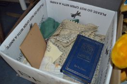 Box of Table Linen and Lead Crystal Glassware