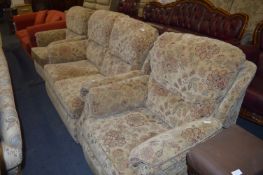 Brown Floral Upholstered Three Piece Suite