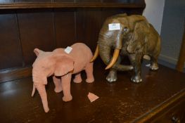 Two Pottery Elephant Ornaments