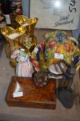 Royal Winton Vases, Sylvac Jug and Soup Bowl, Figurines and a Walnut Box