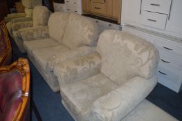 Oatmeal Upholstered Three Piece Suite with Ottoman Footstool