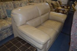 Cream Leather Two Seat Sofa