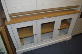 *White and Light Oak Sideboard with Three Glazed Doors