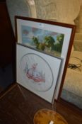 Framed Woolwork Tapestry and a Needlework Picture