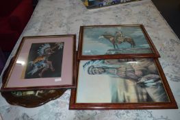 Two Prints, One Pastel and One Wall Plaque of Native Americans