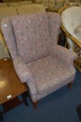 Pink Floral Upholstered High Back Armchair
