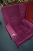 Purple Upholstered High Seat Winged Armchair