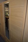 *Light Oak Double Wardrobe with Mirrored Door