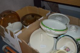 Two Boxes Containing Dinnerware, Casserole Dish, Mixing Bowls, etc.