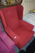 Red Upholstered High Seat Winged Armchair