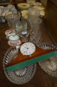 Glassware, Vases, Dishes, and a Clock, etc.