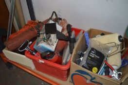 Three Boxes Containing Extinguishers, Boxing Gloves, Extension Lead, Drill Bits and Paint Rollers,