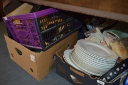 Three Boxes Containing Dinnerware, Seashells, Prints, etc.