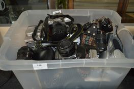 Box of Various SLR and Digital Cameras