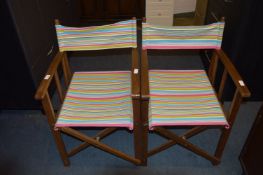 Pair of Candy Striped Folding Garden Chairs