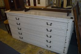 Large Painted Pine Five Drawer Vestry Chest with Gothic Brass Handles