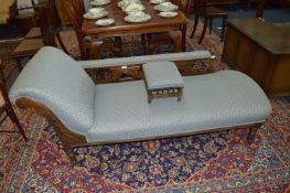 Edwardian Blue Upholstered Chaise Lounge with Footstool