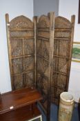 Pierced Carved Wood Four Panel Screen