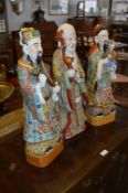 Set of Three Large Oriental Pottery Gods