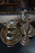 Silver Plated Queen Anne Tea Set, Trays, Dishes, Candlesticks