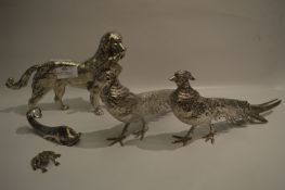 Silver Plated Figurines Pheasants, Hunting Dog, etc.