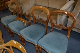 Set of Four Walnut Framed Bloom Back Dining Chairs with Upholstered Seats