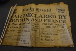 Early Newspapers; Relating to the Beginning and End of WWI and Beginning of WWII