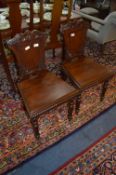 Pair of Mahogany Hall Chair with Carved Panel Backs