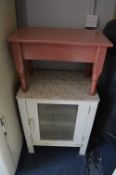 Pine and Wire Mesh Meat Safe and a Small Painted Side Table