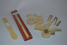 Ivory Penknife, Fan, Buckle, Spoons and Chopsticks