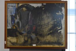 Teak Framed Abstract Watercolour (Signed Indistinctly 1964)