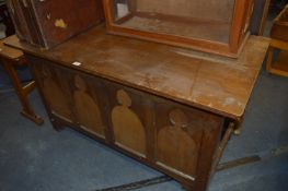 Church Vestry Table with Gothic Paneled Front and Undershelf