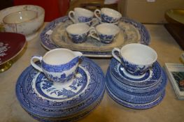 Blue & White Willow Patterned Part Tea Set, Meat Plates and Dinner Plates