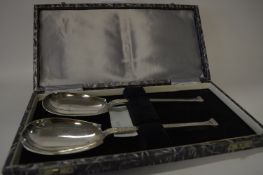 Cased Pair of Silver Serving Spoons 