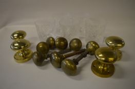 Basket Containing Brass Door Furniture and Drinking Glassware