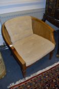 Pair of Maruni Hiroshima Cane Back Tub Chairs with Upholstered Seats