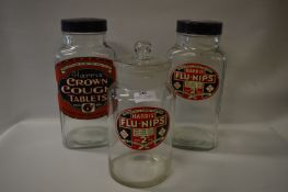 Three Harris Glass Sweet Jars