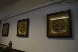 Set of Three Framed Oriental Carved Plaques