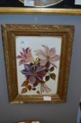Gilt Framed Floral Oil Painting on White Glass