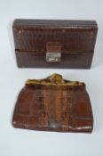 Crocodile Skin & Tortoise Shell Hand Bag and a Crocodile Skin Traveling Jewelry Box